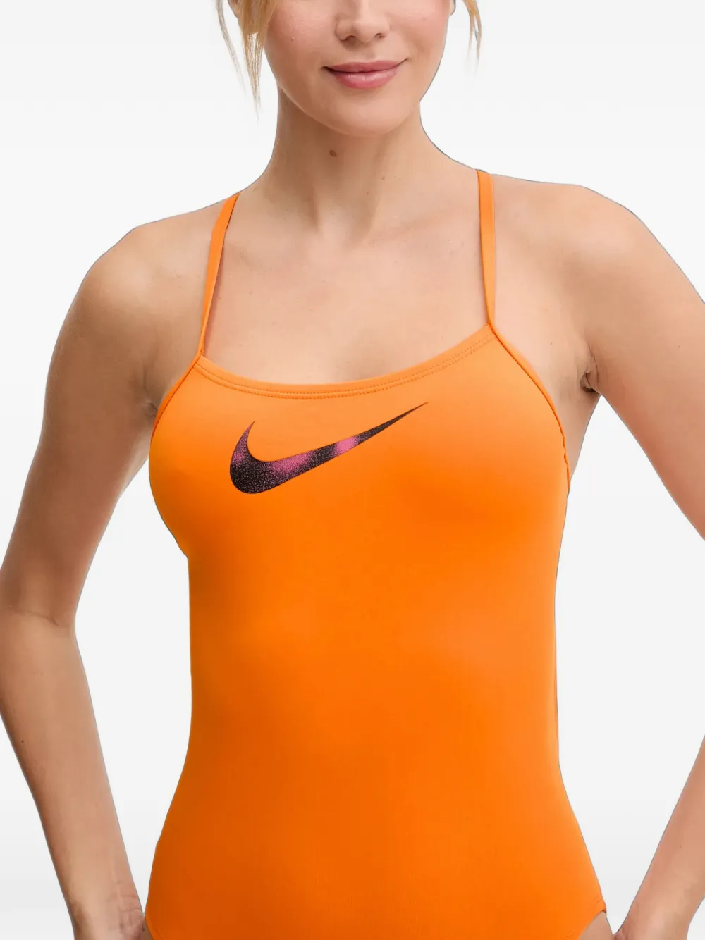 Nike Swoosh-print crossover swimsuit Oranje