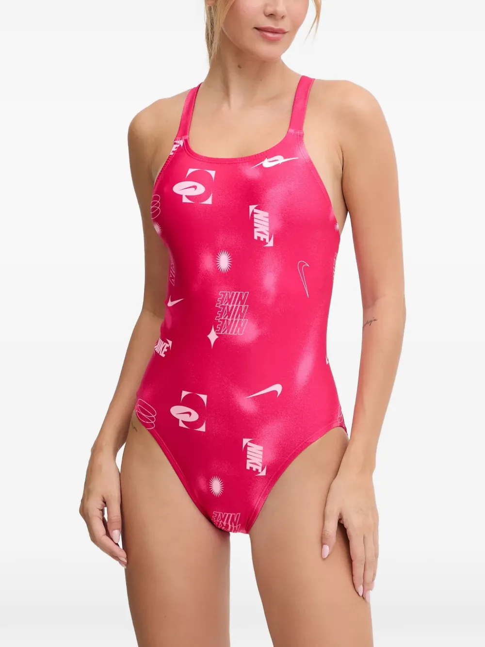 Nike logo-print racerback swimsuit - Rosa