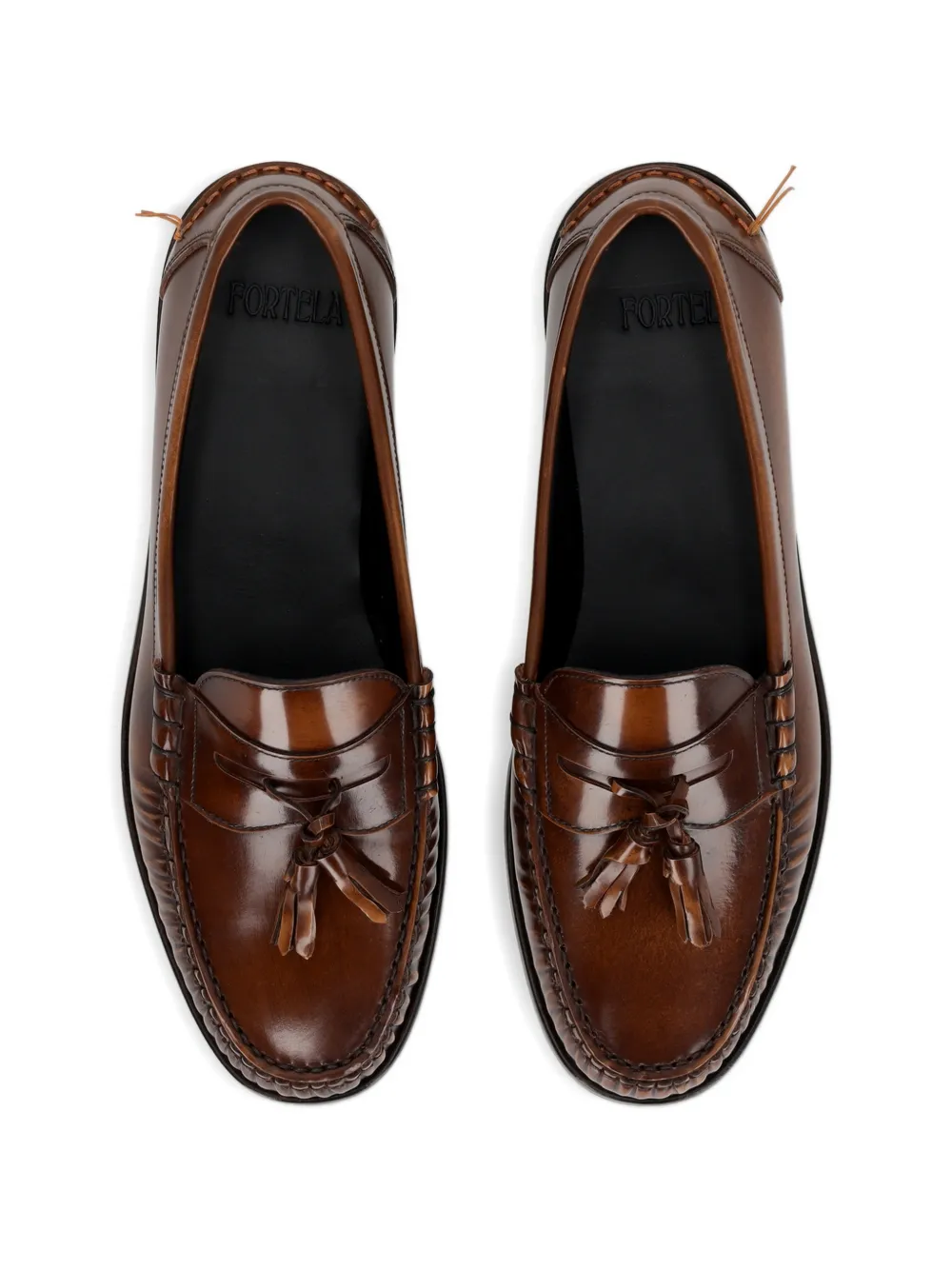 Fortela Sophie leren loafers met kwastje Bruin