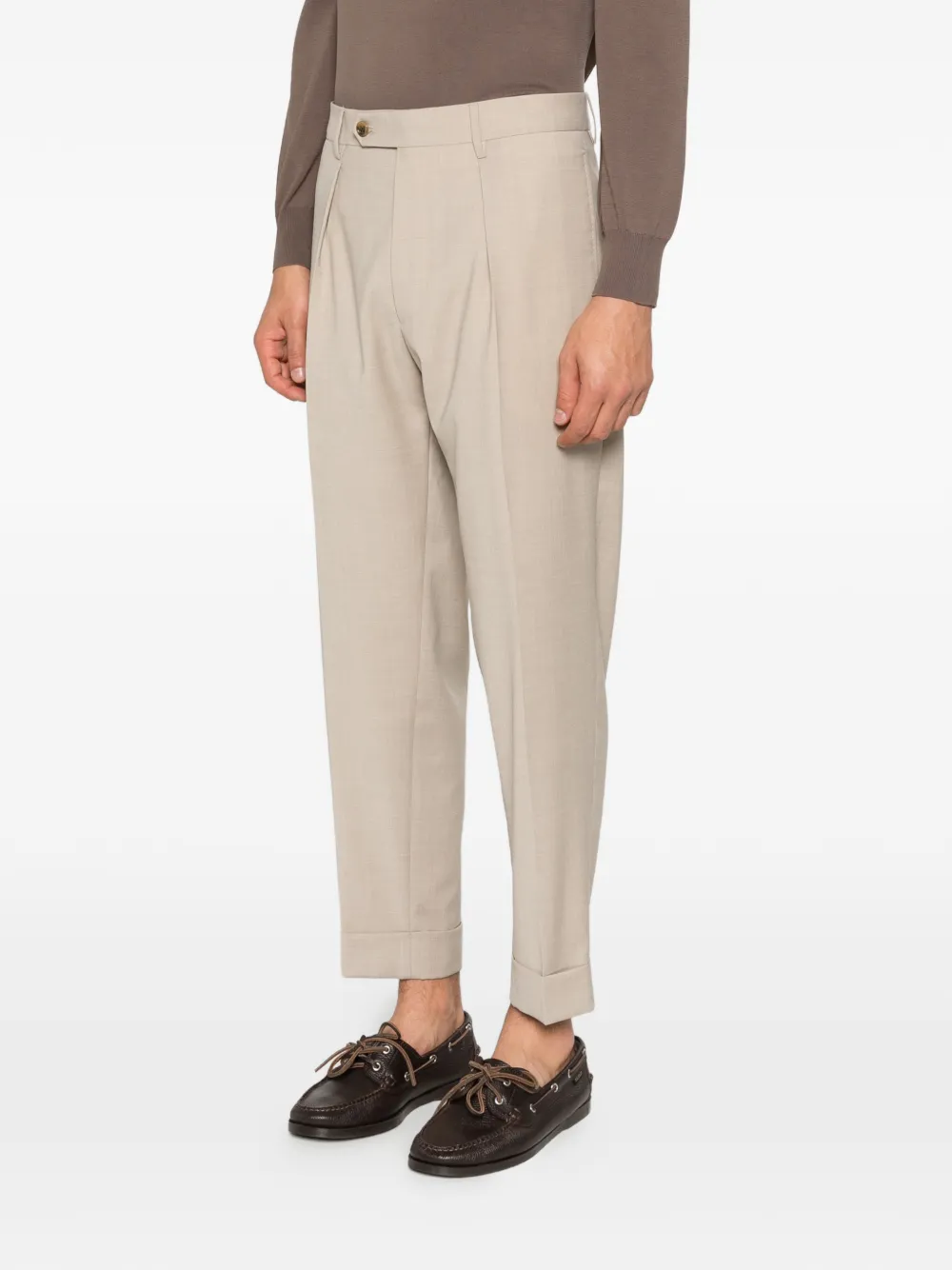 Berwich Chiaia broek met plooien en omgeslagen pijpen Beige