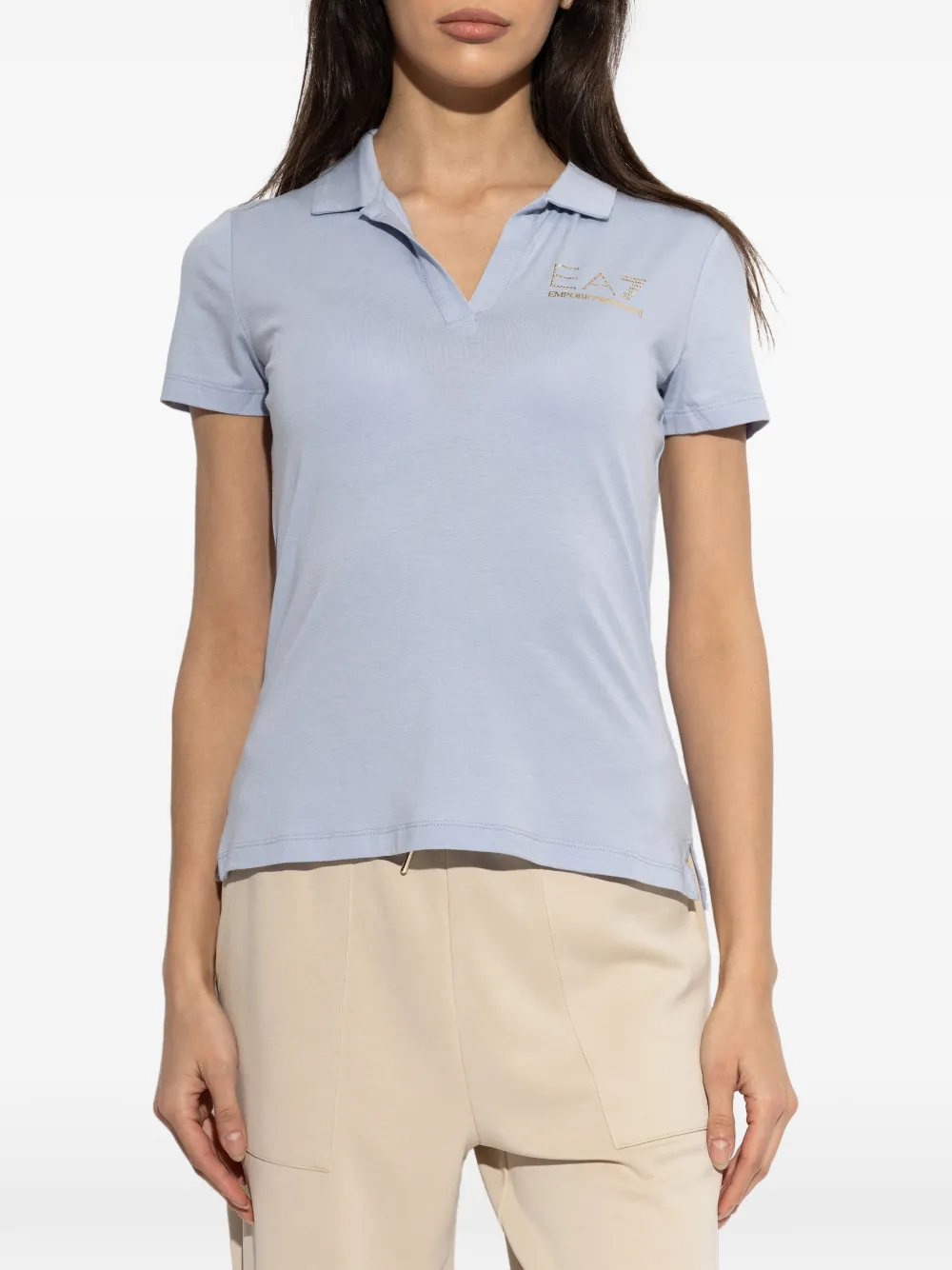 Ea7 Emporio Armani T-shirt met verfraaide logo en polokraag Blauw