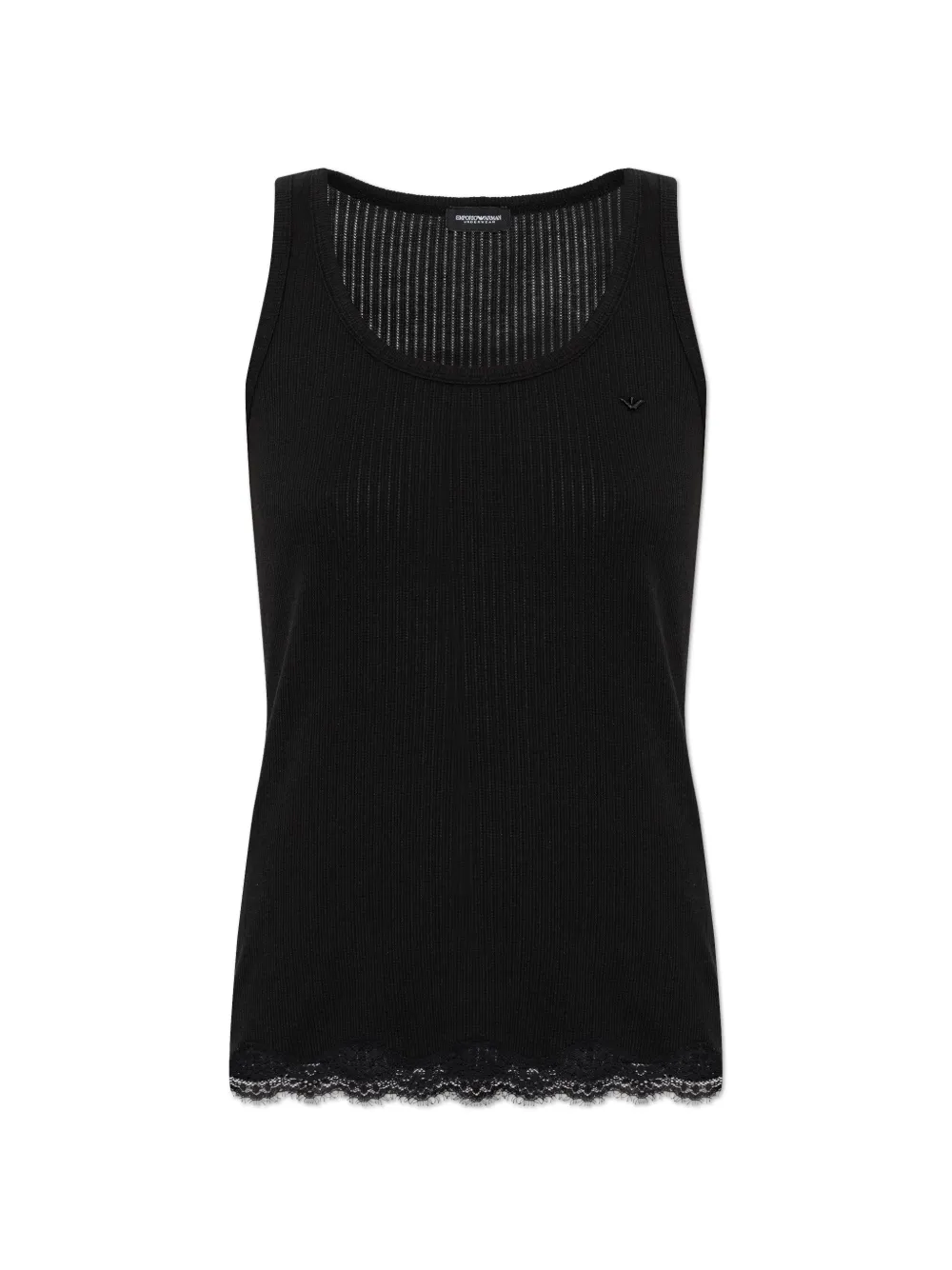 Emporio Armani logo-embroidered lace-trim top - Nero