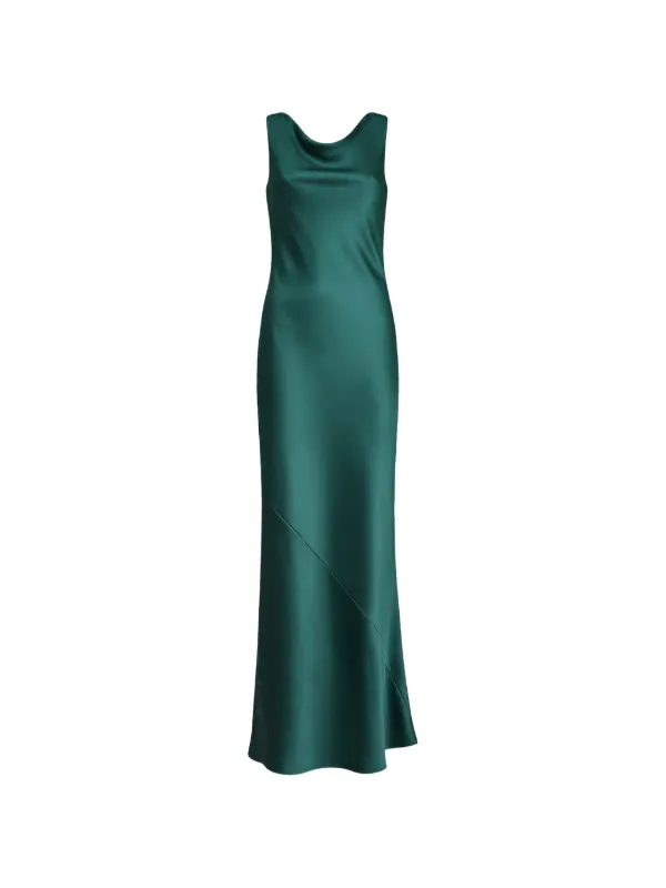 green satin cowl neck maxi dress Seen For You Cowl Neck Satin Maxi Dress Green