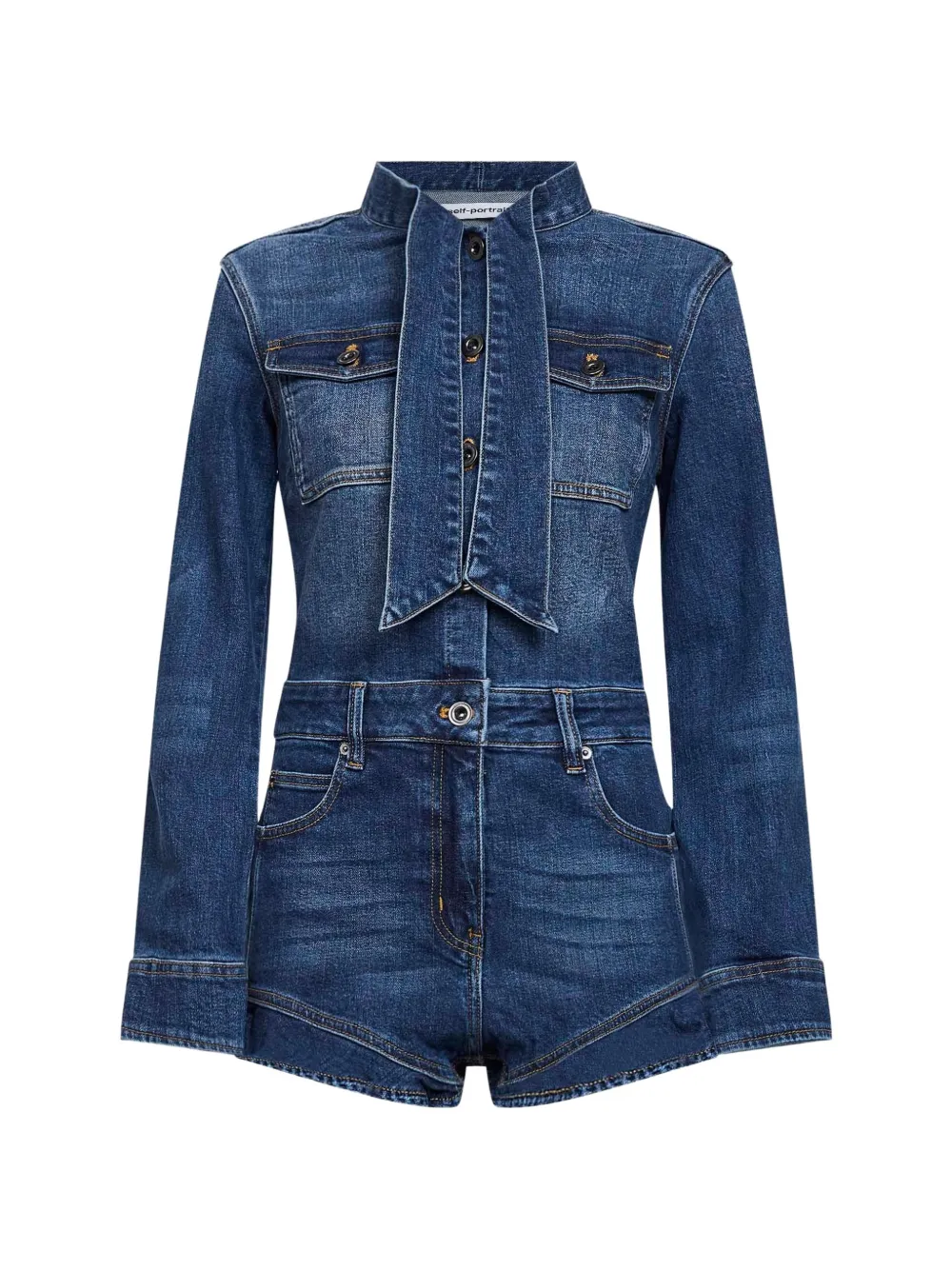 Self-Portrait pussy-bow playsuit - Blu