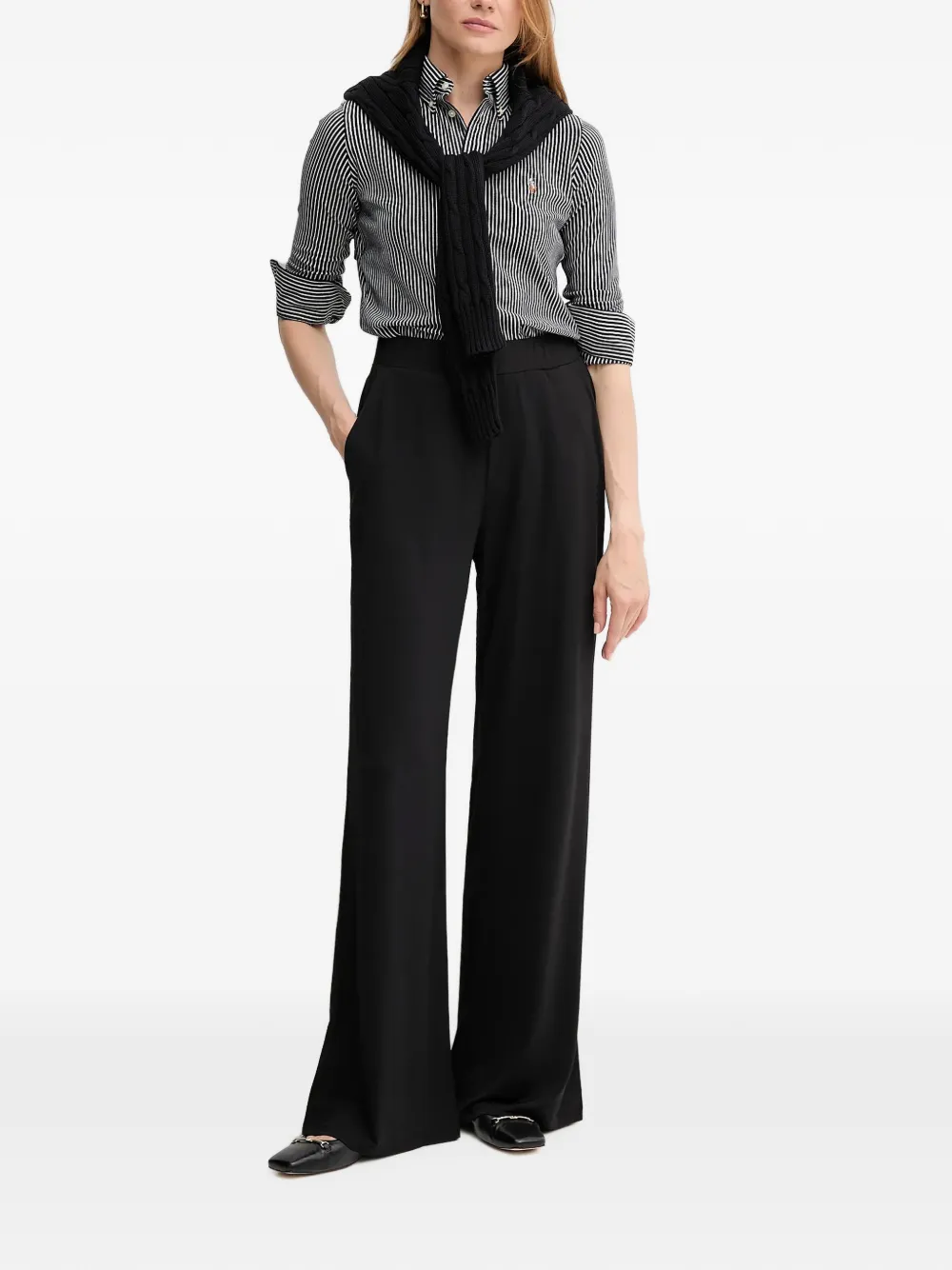 OUI Broek met wijde pijpen Zwart