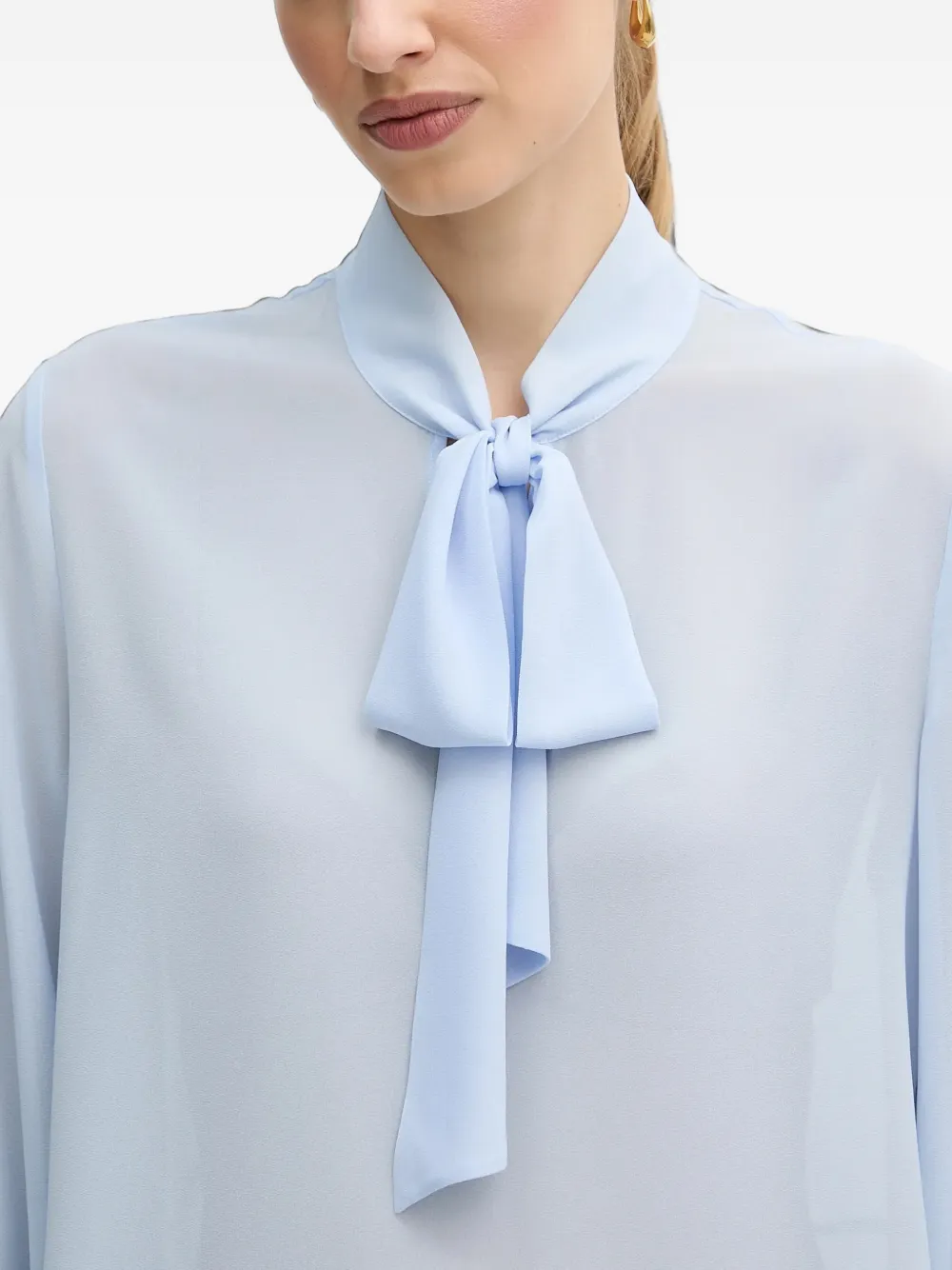 OUI Blouse met strikdetail en peplum afwerking Blauw