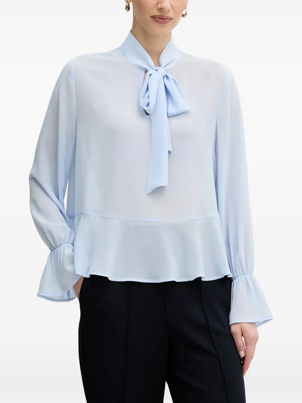 Ouí Bow-detail Peplum-hem Blouse In Blue