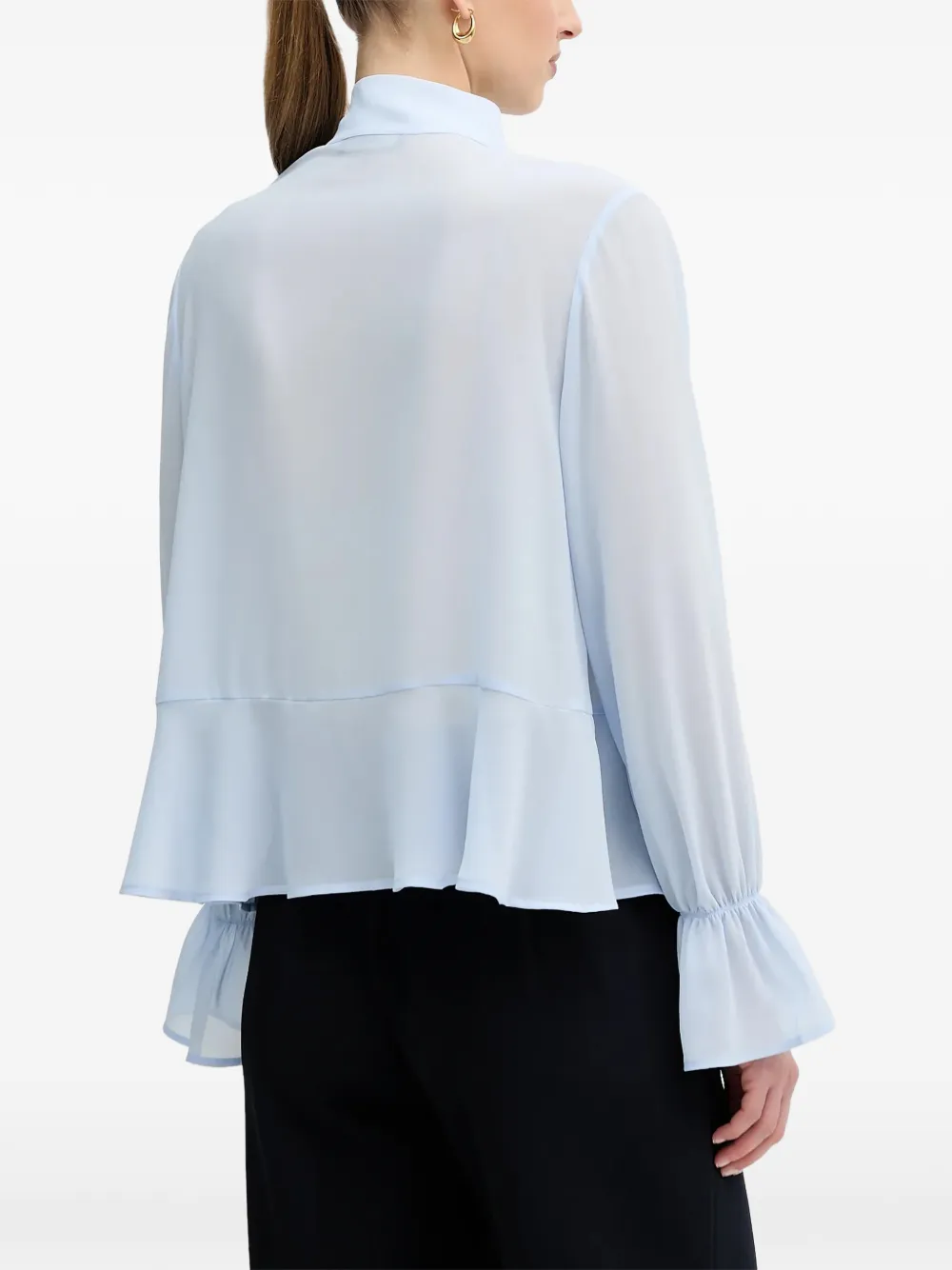 OUI Blouse met strikdetail en peplum afwerking Blauw