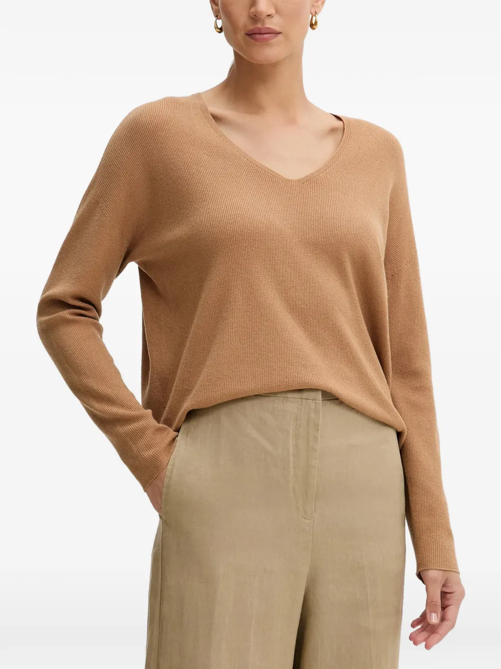 Ouí Freyja V-neck Knitted Pullover In Brown