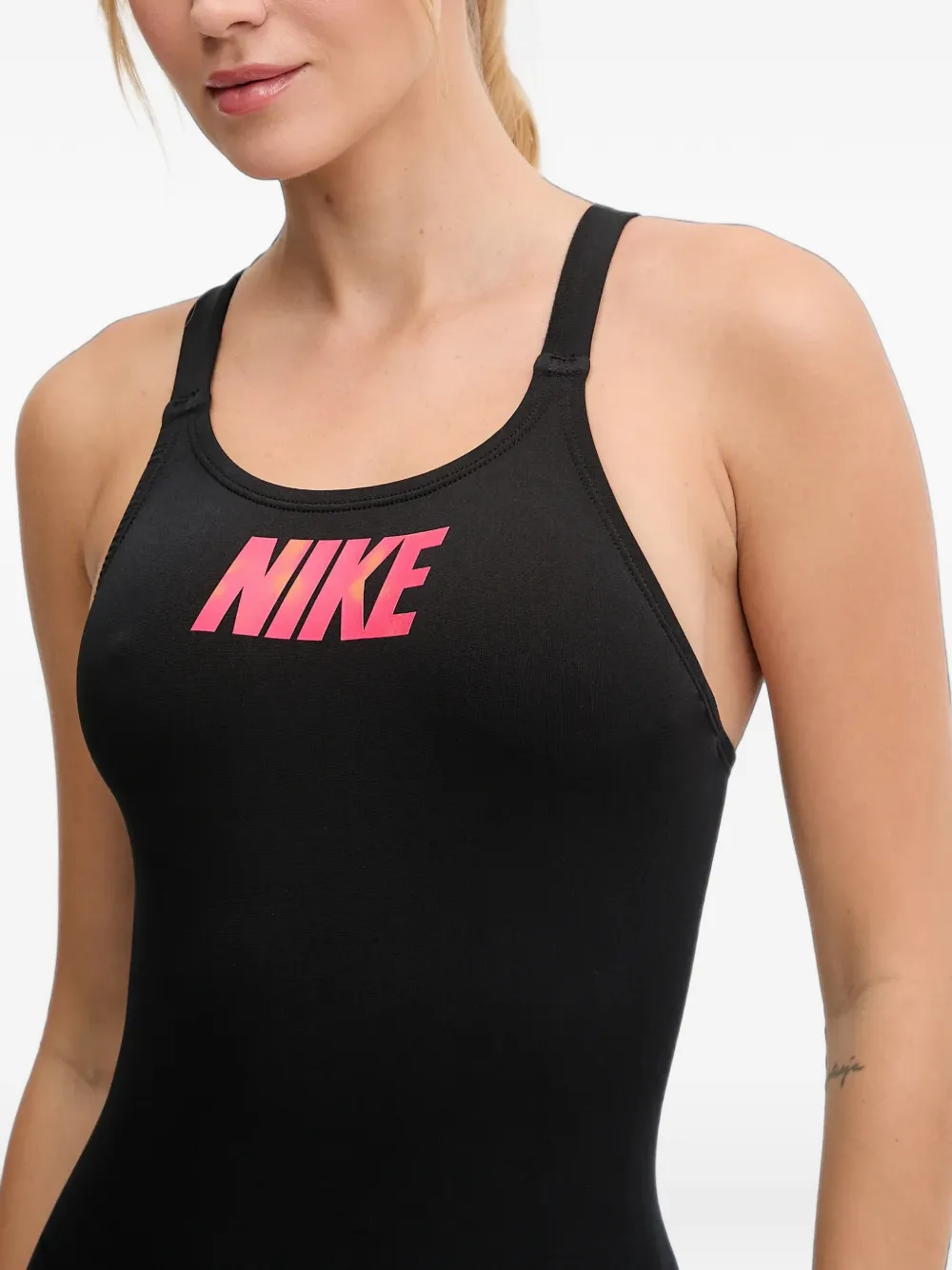 Nike logo-print racerback swimsuit Zwart
