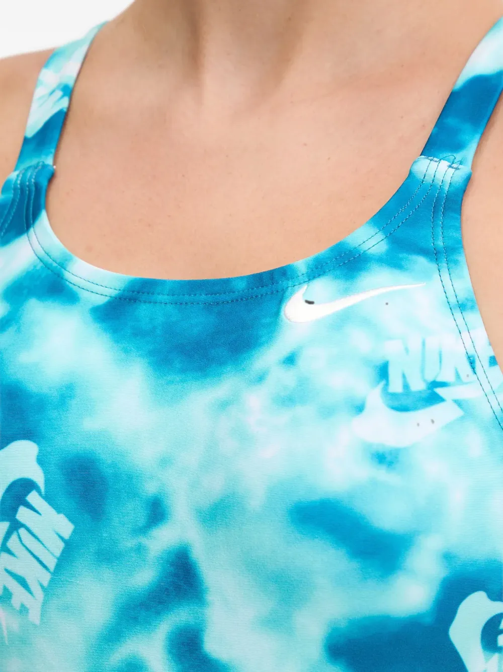 Nike tie-dye logo-print swimsuit Blauw