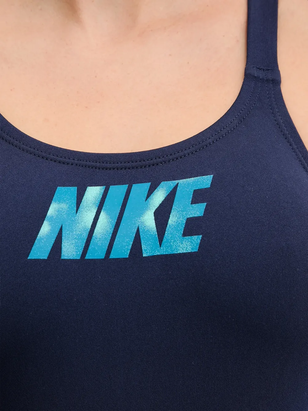 Nike logo-print crossover swimsuit Blauw