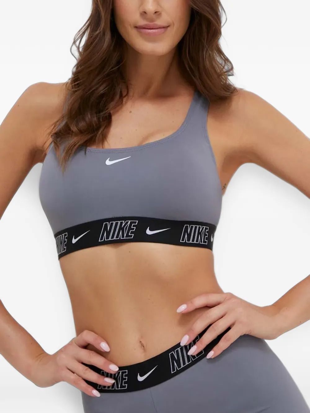 Nike logo-print racerback bikini top - Grau