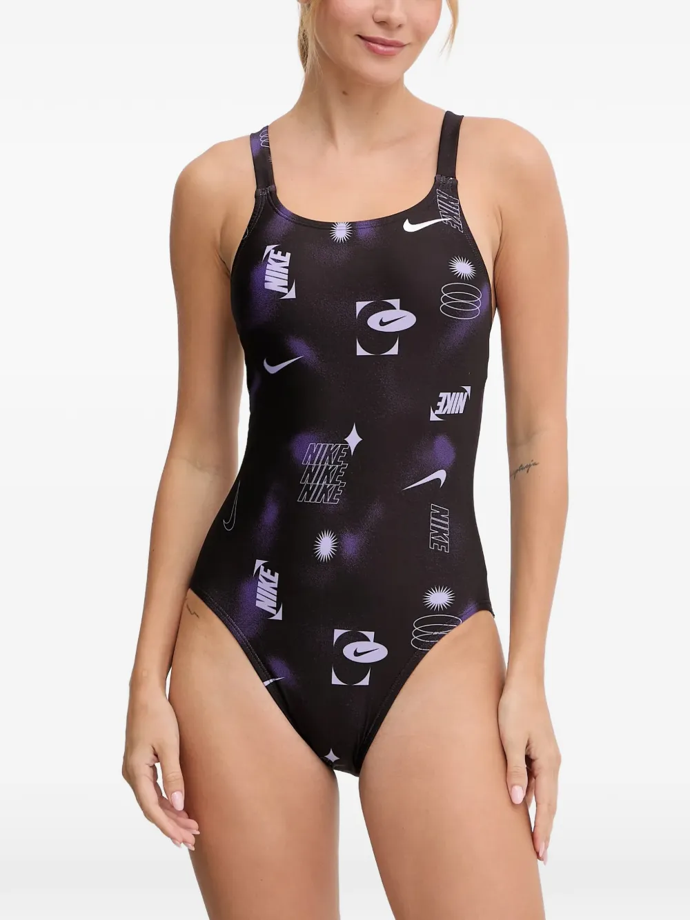 Nike logo-print racerback swimsuit - Nero