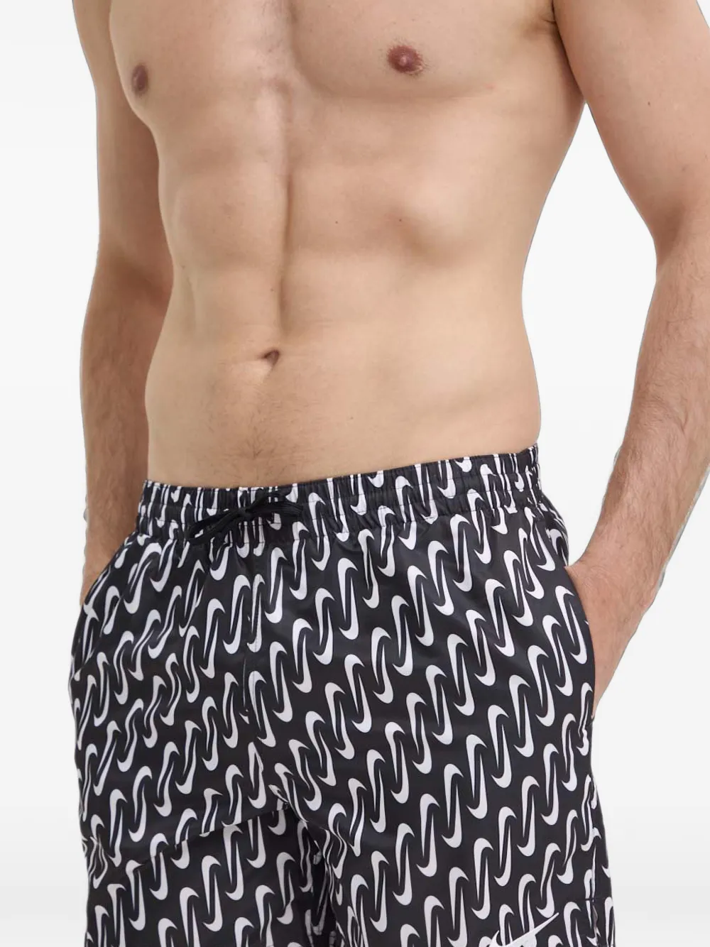 Nike Swoosh-print swim shorts Zwart
