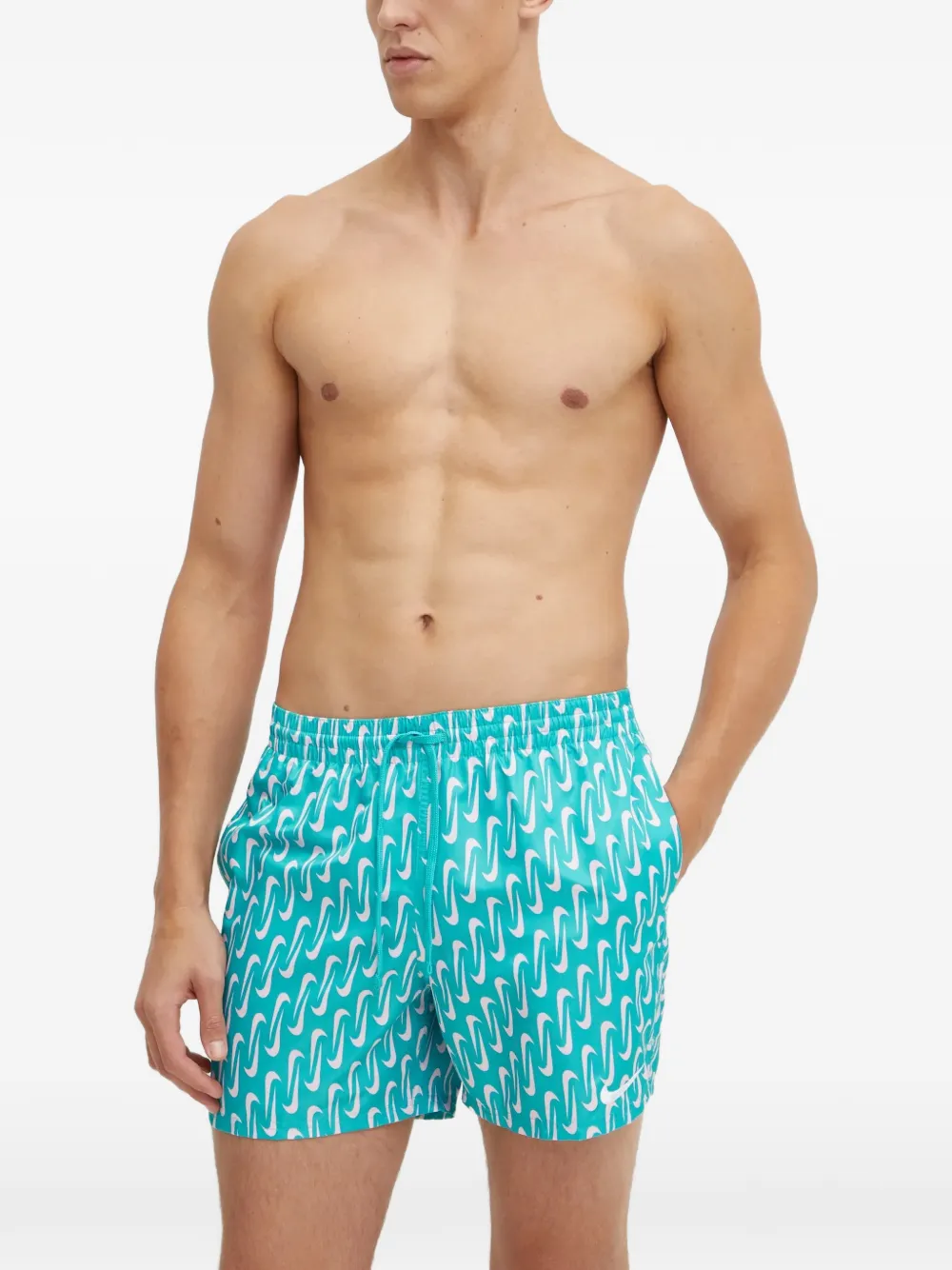 Nike Swoosh-print swim shorts Blauw