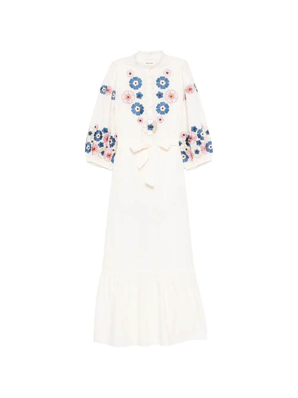 Antik Batik Amantina floral-embroidered ruffled dress - Toni neutri