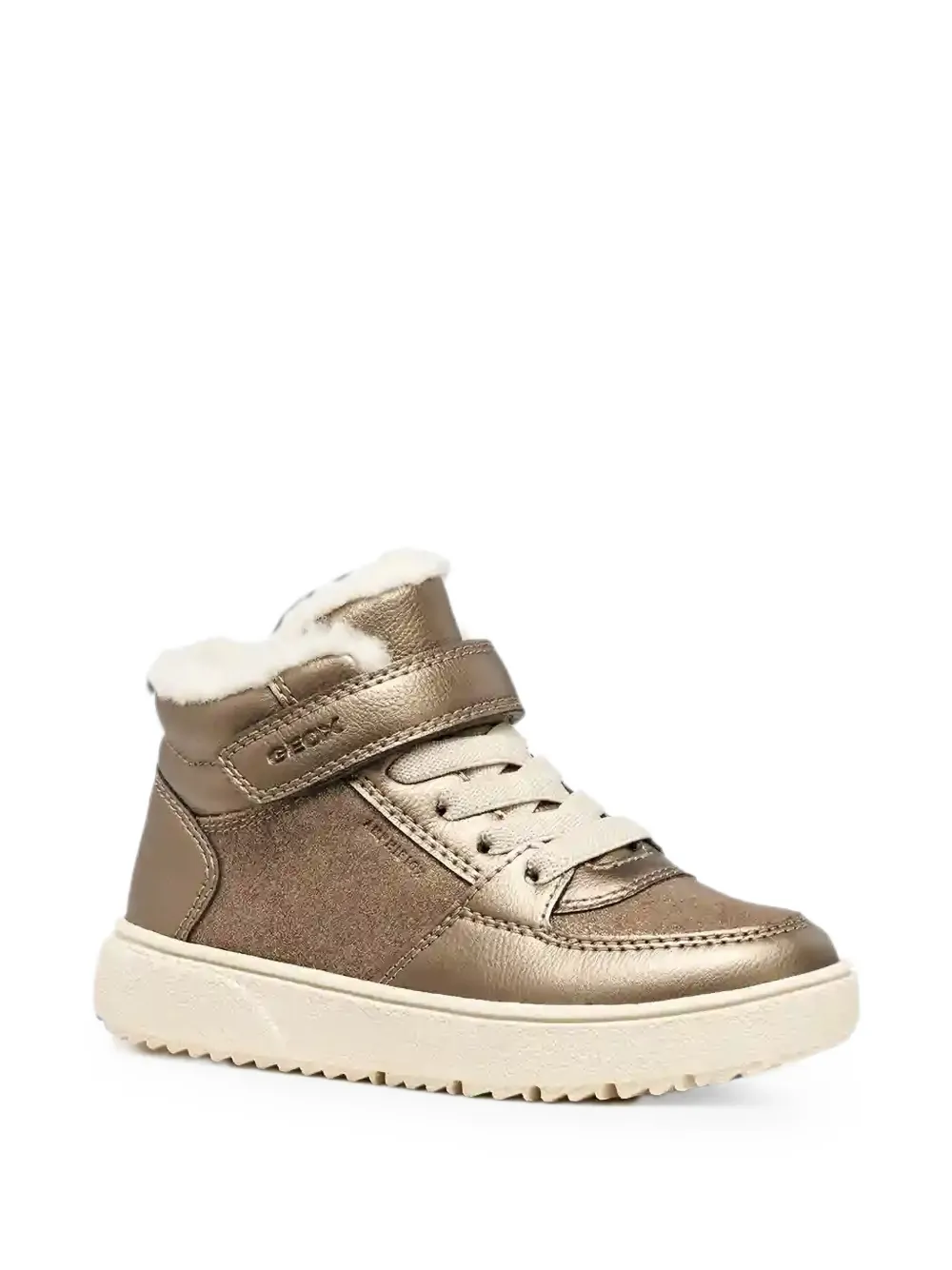 Geox Kids Theleven Abx touch-strap faux-shearling sneakers Beige