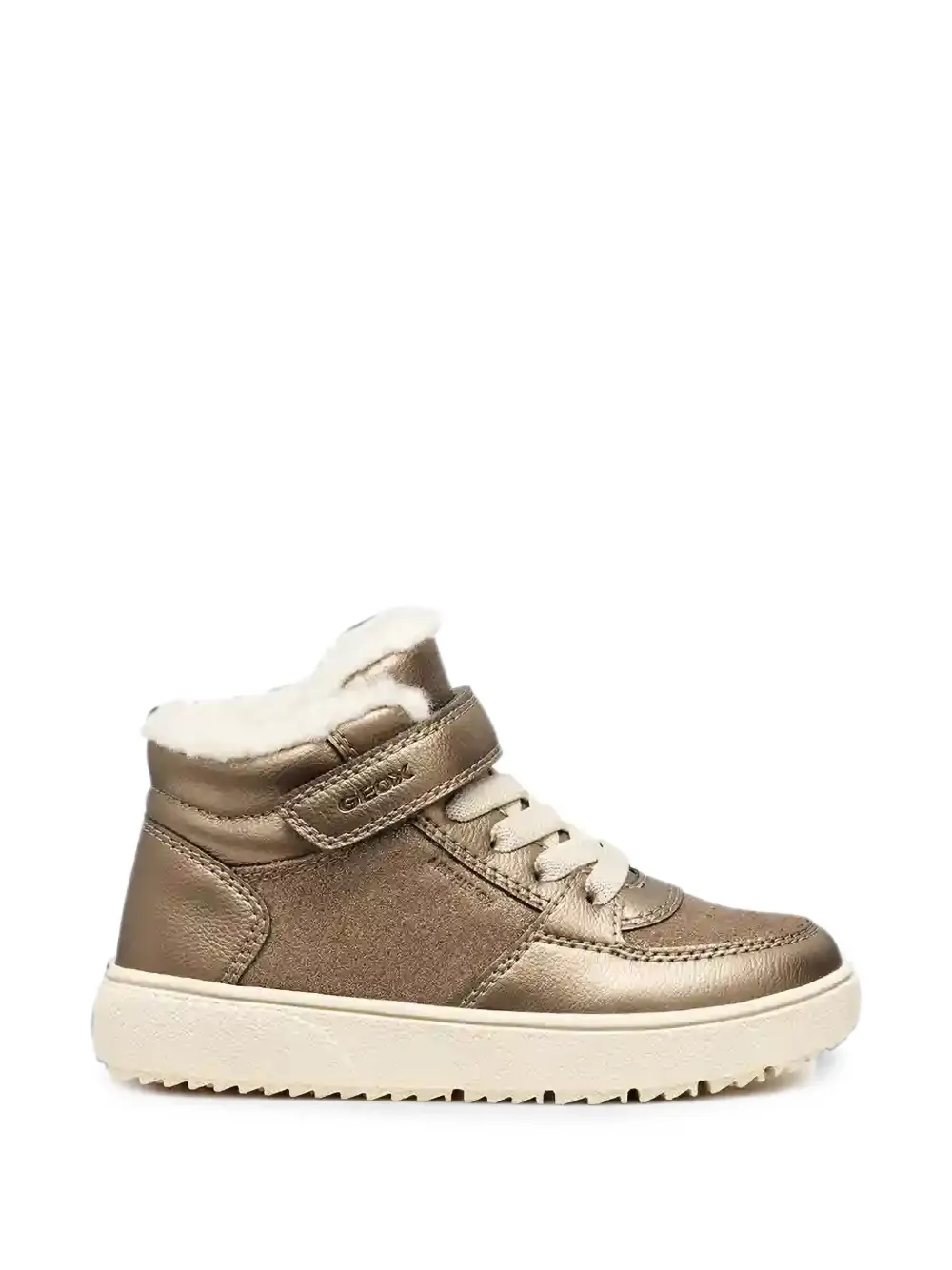 Geox Kids Theleven Abx touch-strap faux-shearling sneakers Beige