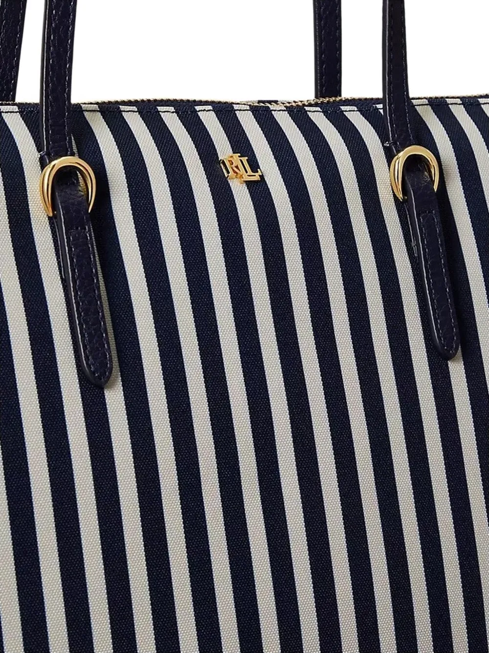 Lauren Ralph Lauren Gestreepte shopper met logoplakkaat Blauw