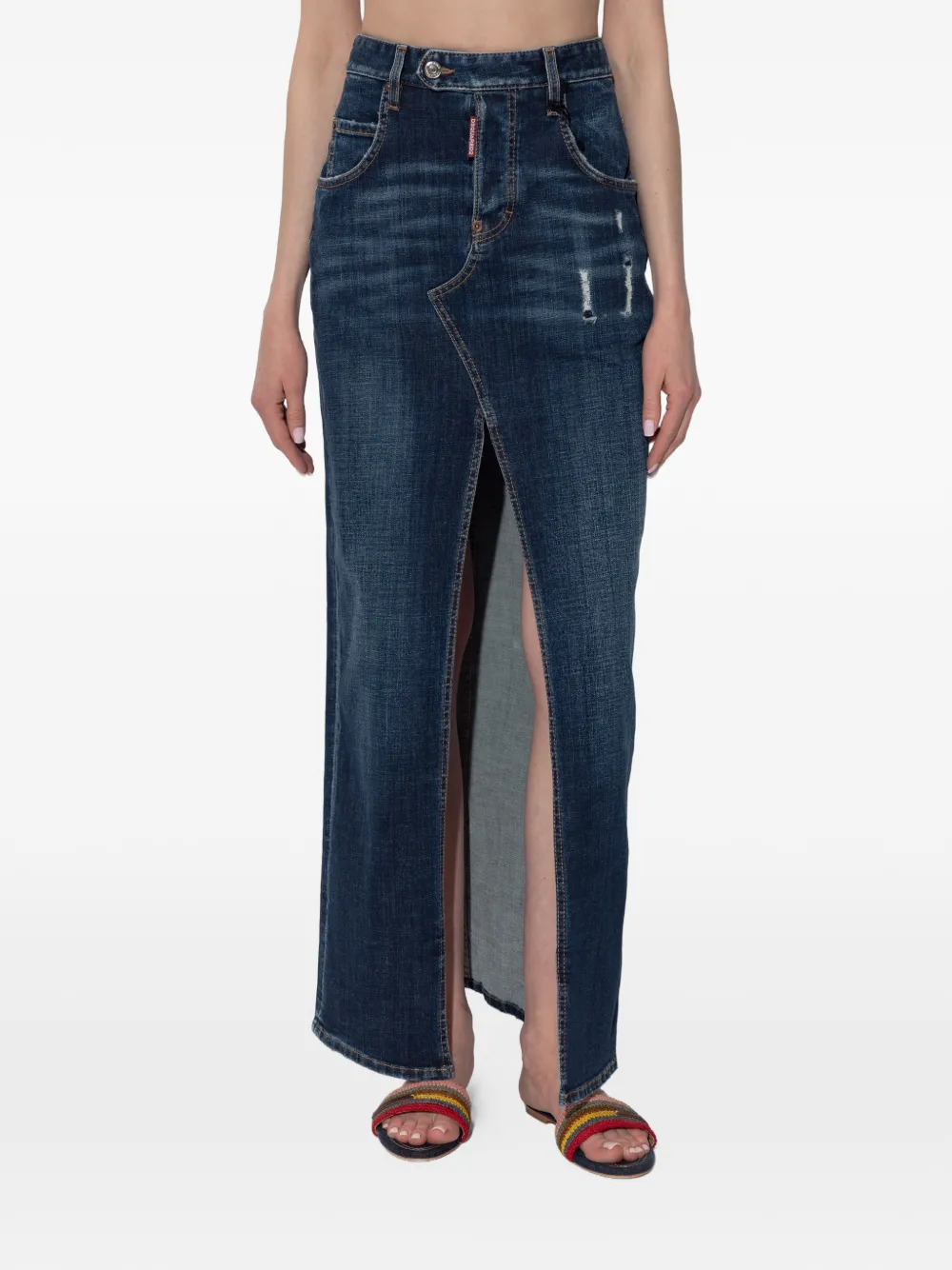  Dsquared2 Distressed Slit Maxi Skirt - Blue 