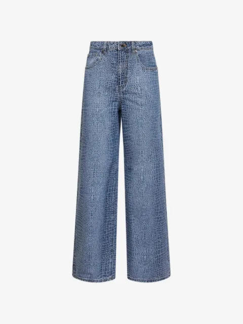 Self-Portrait croco-effect rhinestone jeans