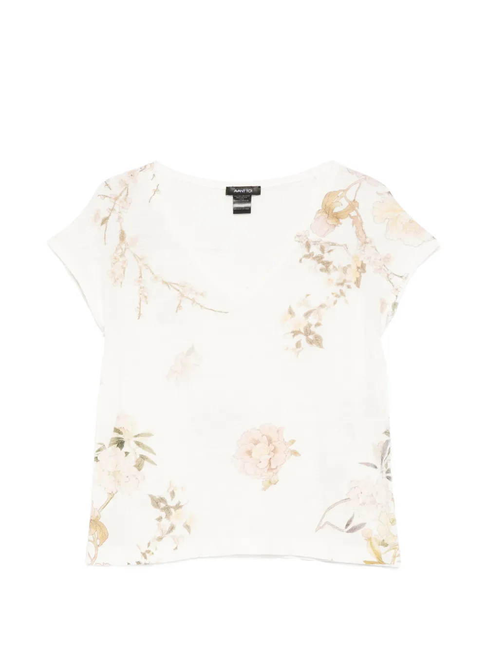 Avant Toi floral-print V-neck T-shirt - Nude