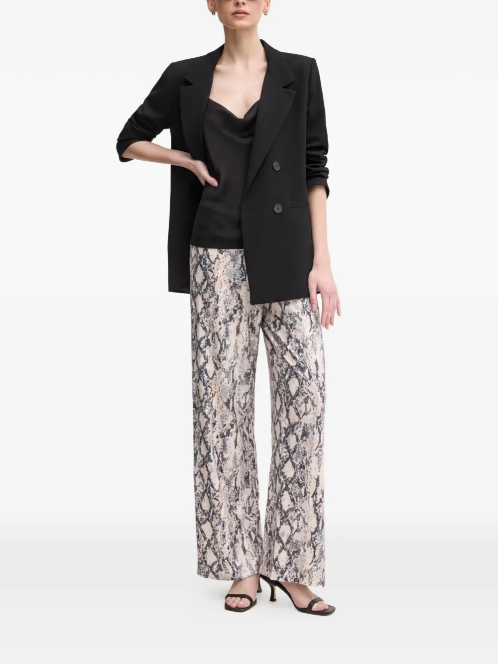 OUI Broek met slangenprint Beige