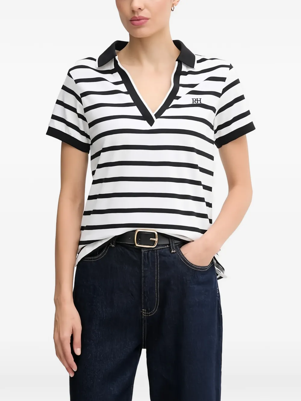 Pedro Del Hierro striped V-neck T-shirt - Weiß