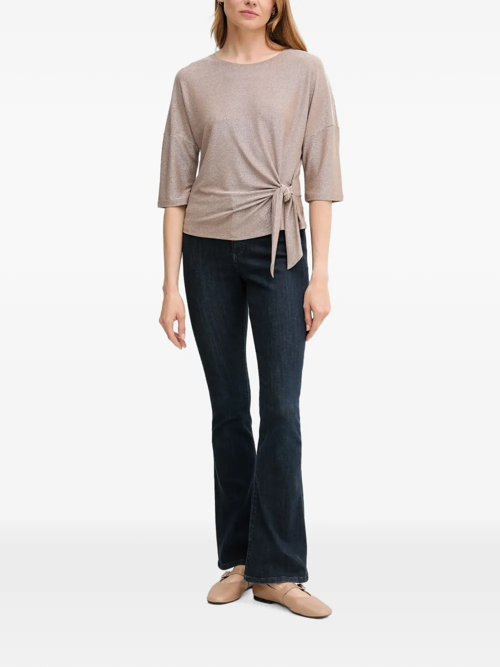OUI Blouse met geknoopt detail Beige
