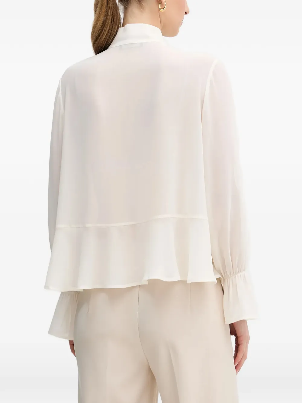 OUI Blouse met ruches en strik Beige