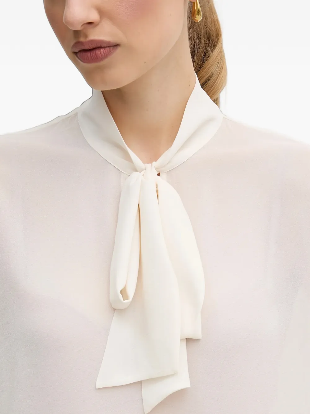 OUI Blouse met ruches en strik Beige
