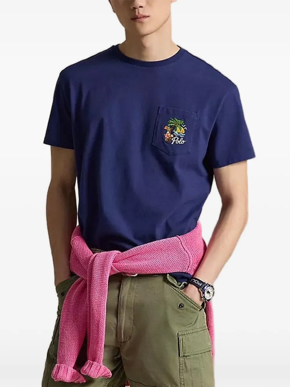 Polo Ralph Lauren chest-pocket graphic-embroidery T-shirt - Blau
