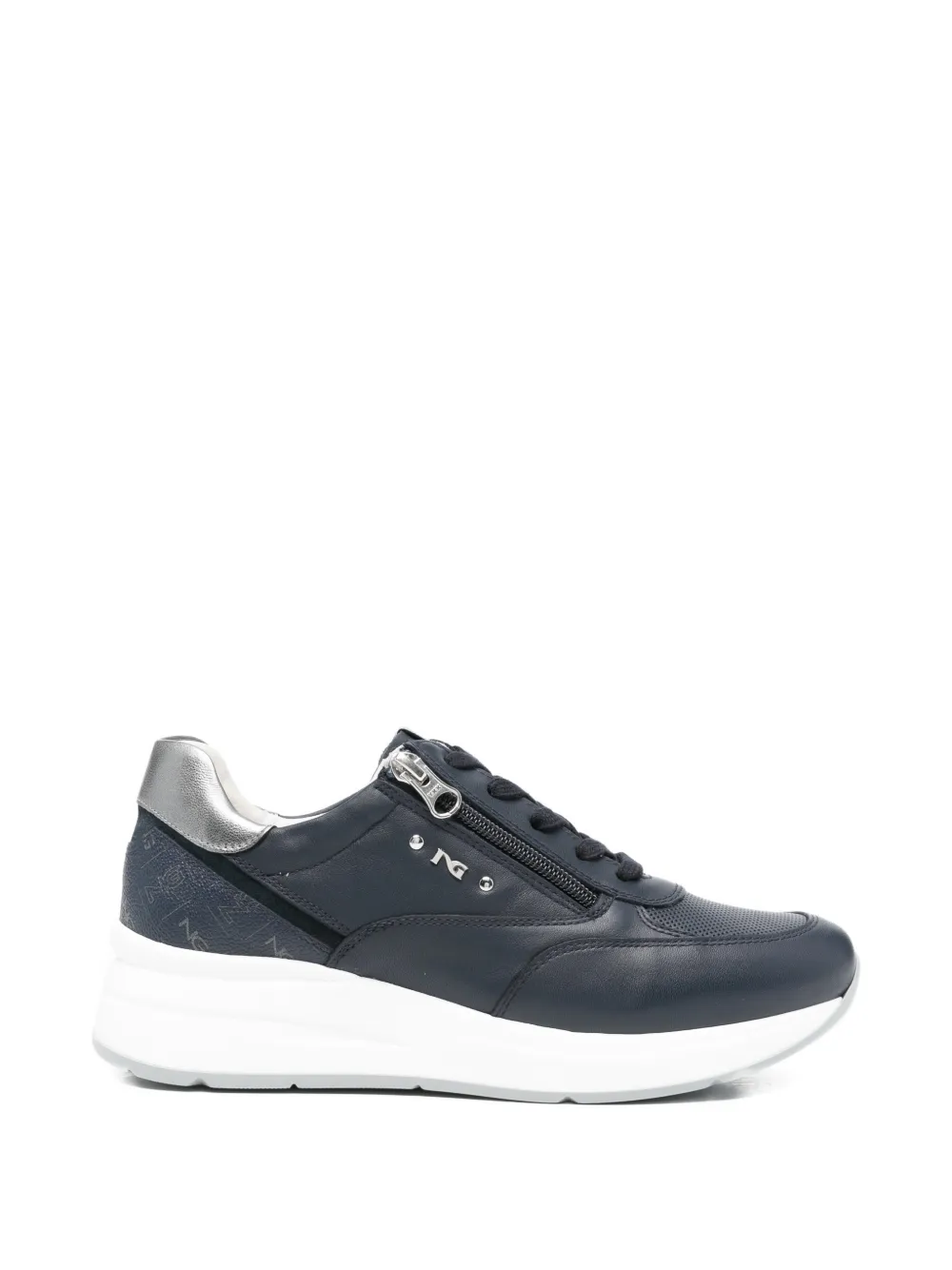 Nero Giardini Zip-detail Leather Sneakers In Blue