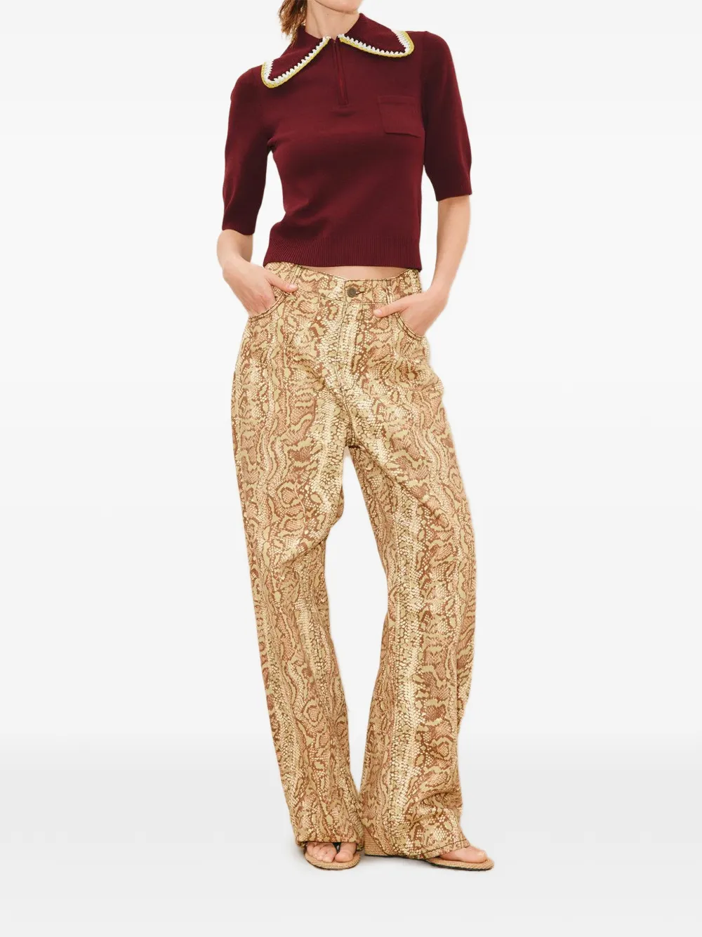 ALEMAIS Jasper crochet-trim polo top - Marrone