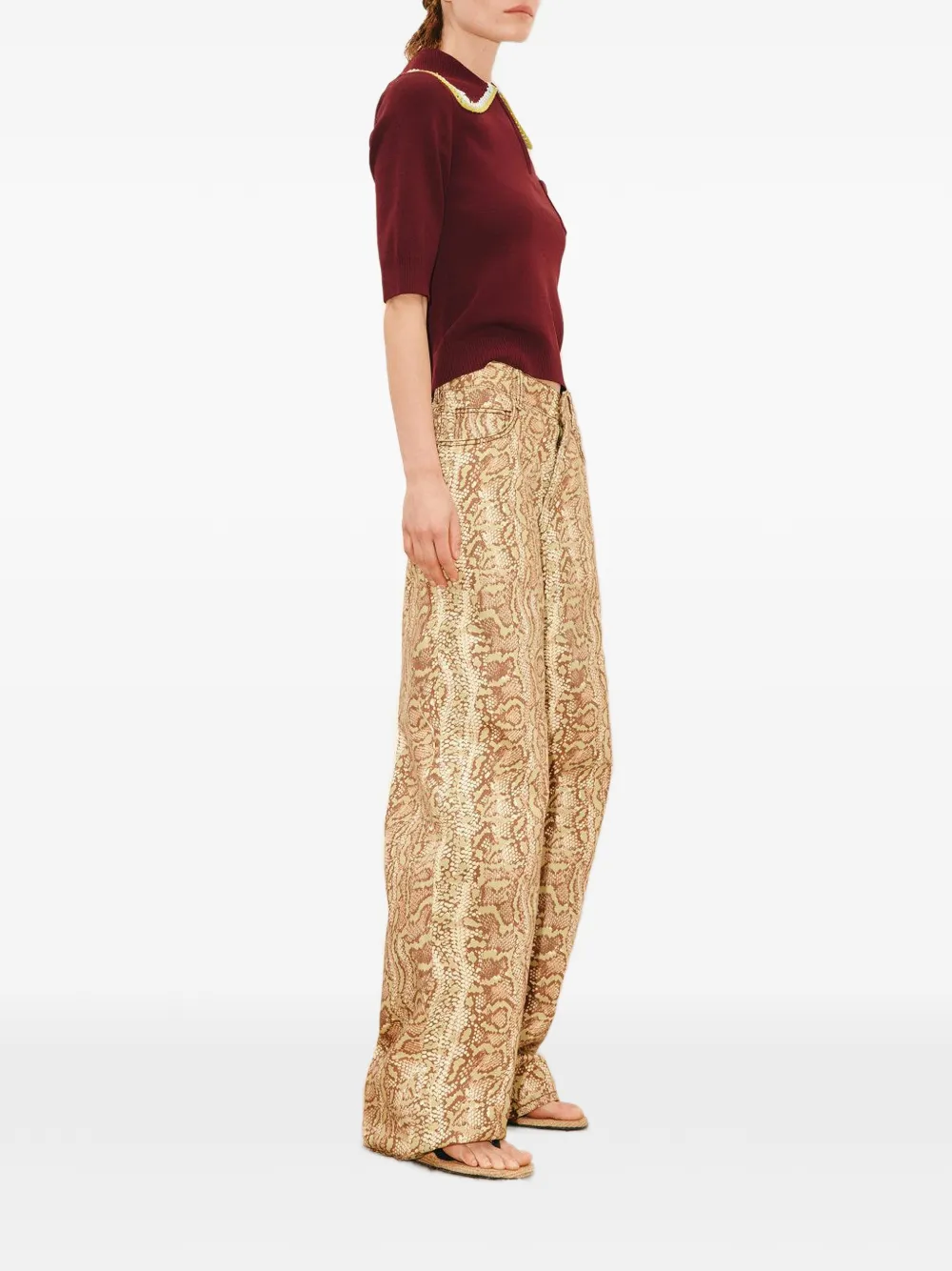  Alemais Jasper Crochet-trim Polo Top - Brown 