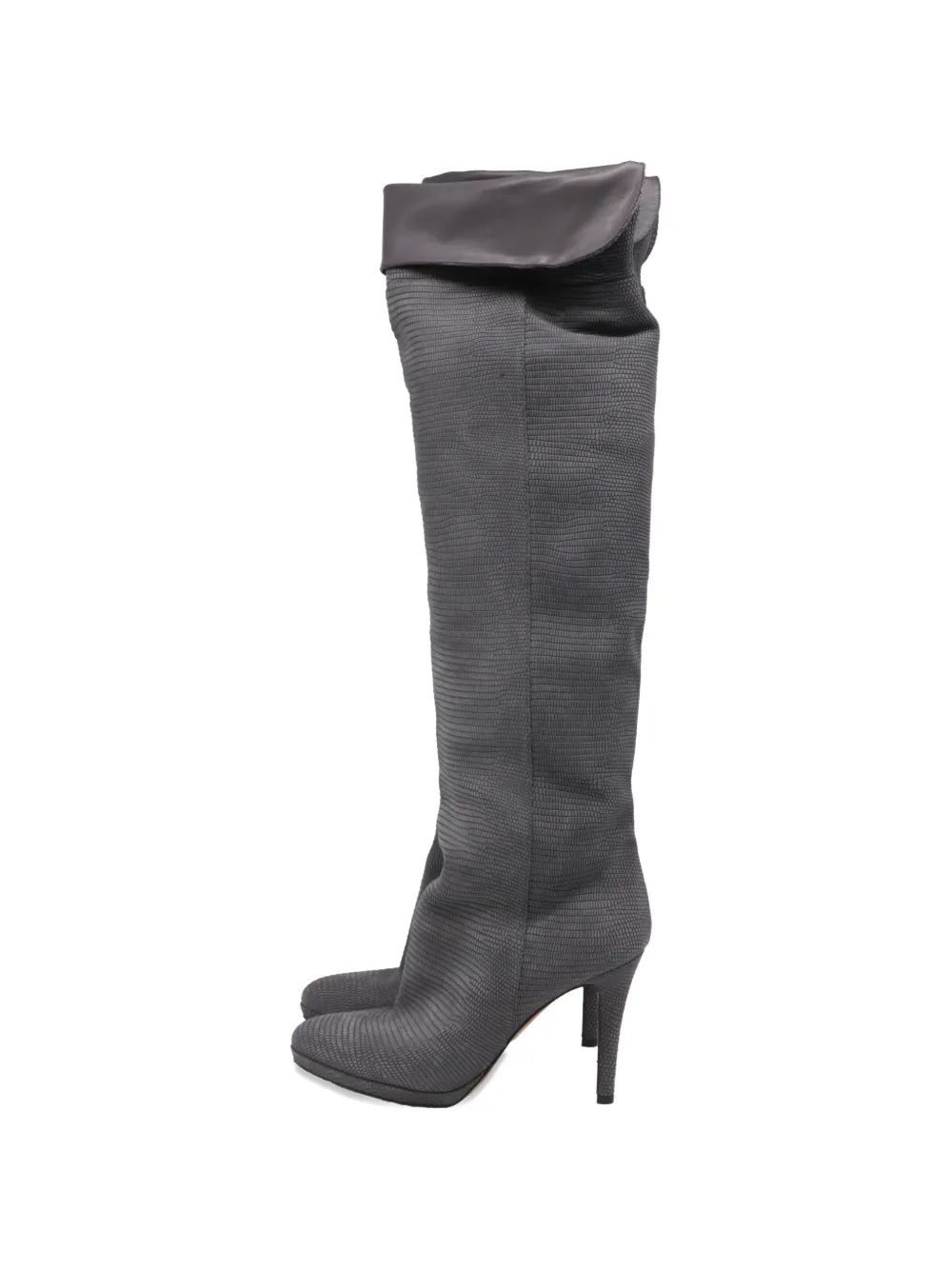 Jimmy Choo Pre-Owned lizard-embossed knee-high boots - Grigio