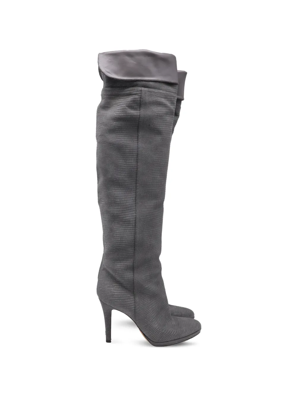 Jimmy Choo Pre-Owned lizard-embossed knee-high boots - Grigio