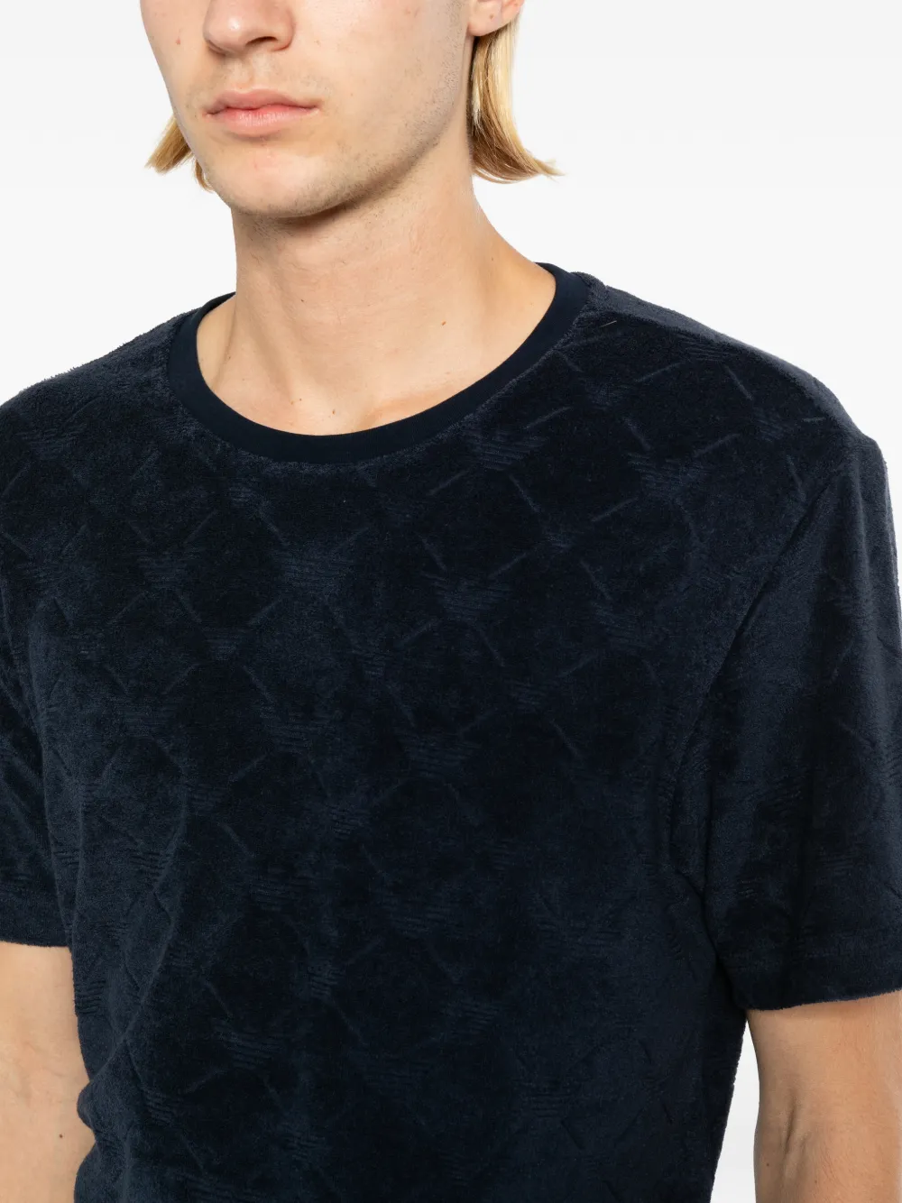 Emporio Armani Terry T-shirt met logo jacquard Blauw