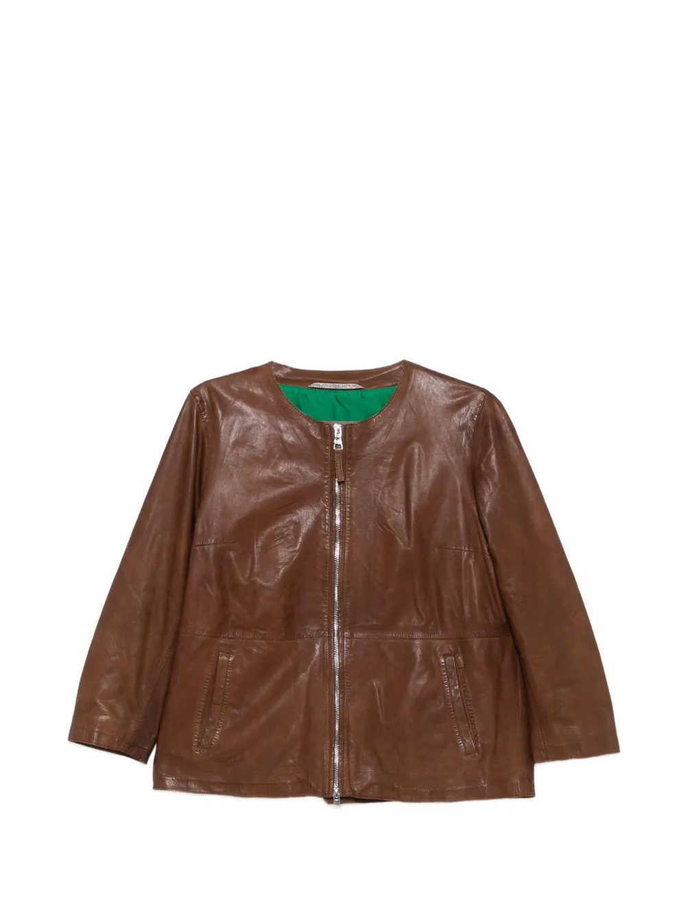 LEATHER AUTHORITY zip leather jacket - Marrone