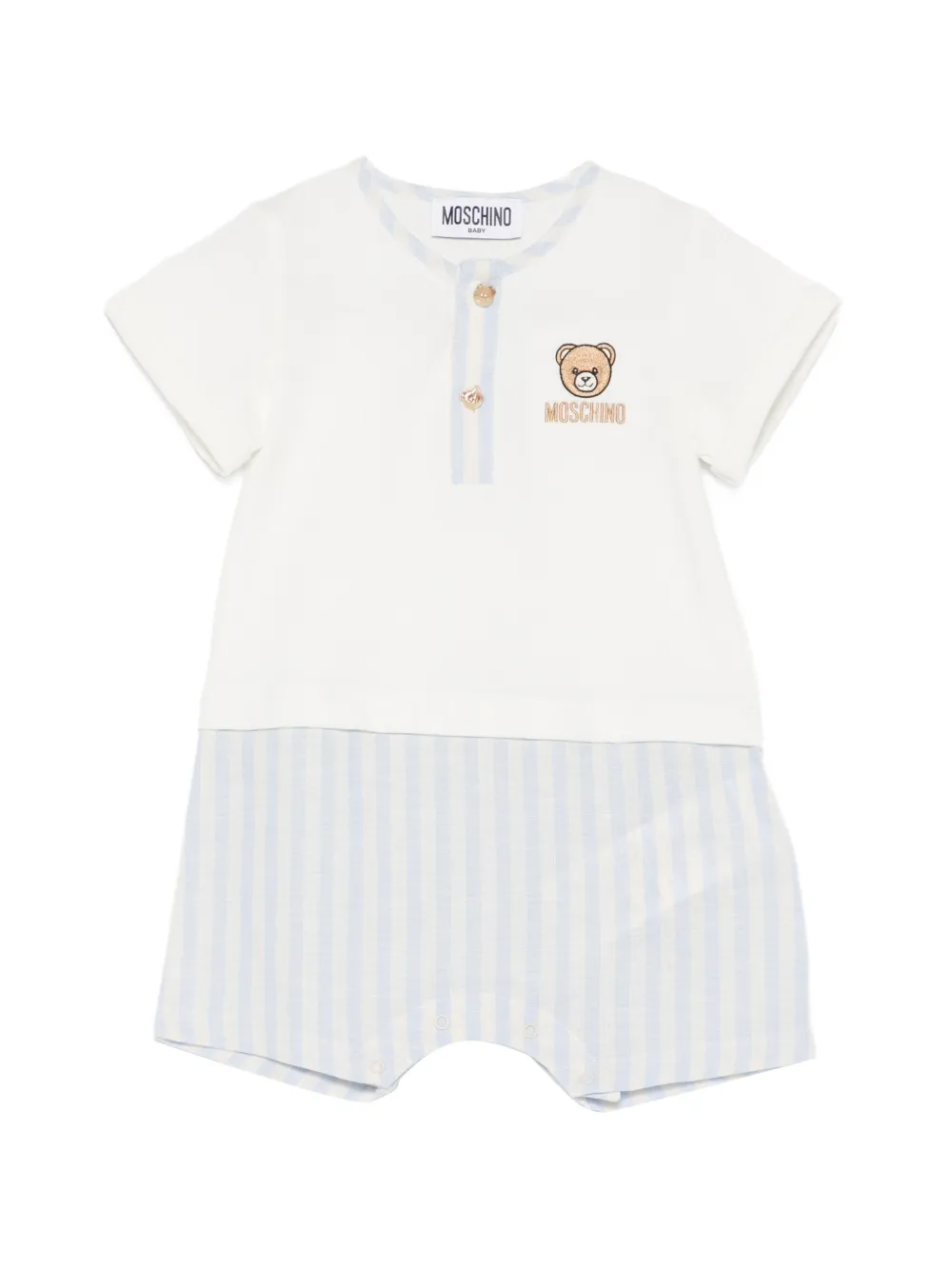 Moschino Kids bear-embroidery short-sleeve romper - Weiß