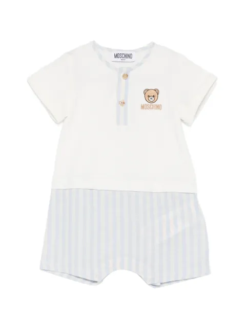 Moschino Kids bear-embroidery short-sleeve romper