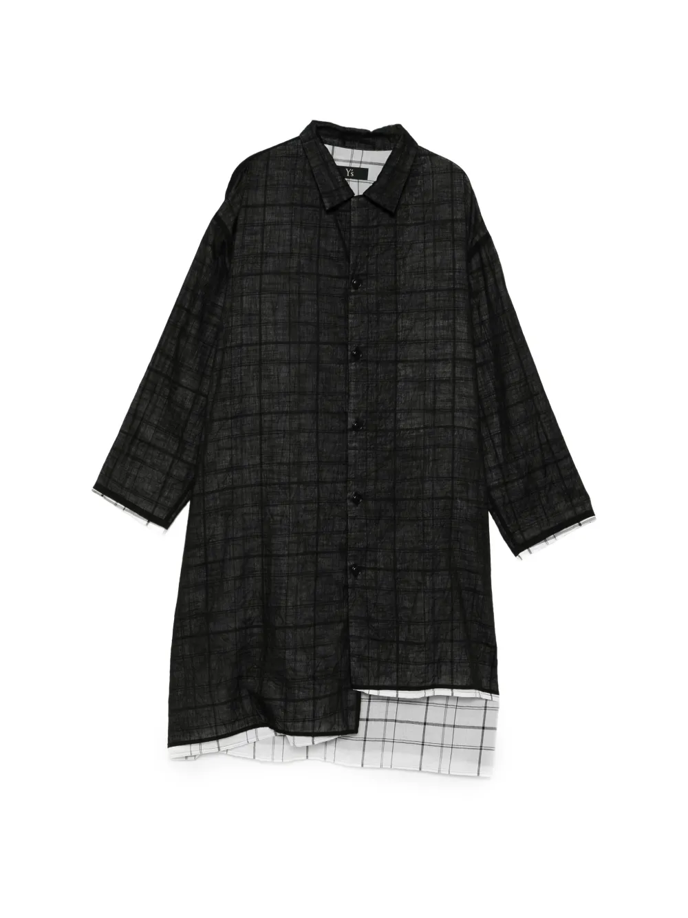 Y's check-pattern layered-effect shirt - Black
