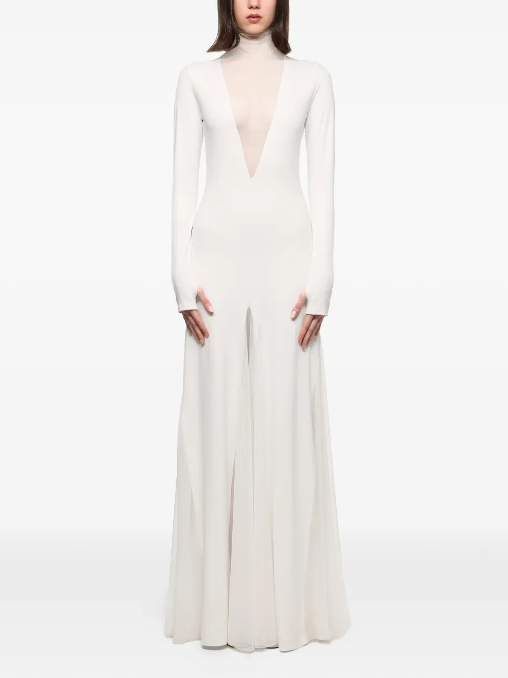 Atu Body Couture sheer v-neck dress - White