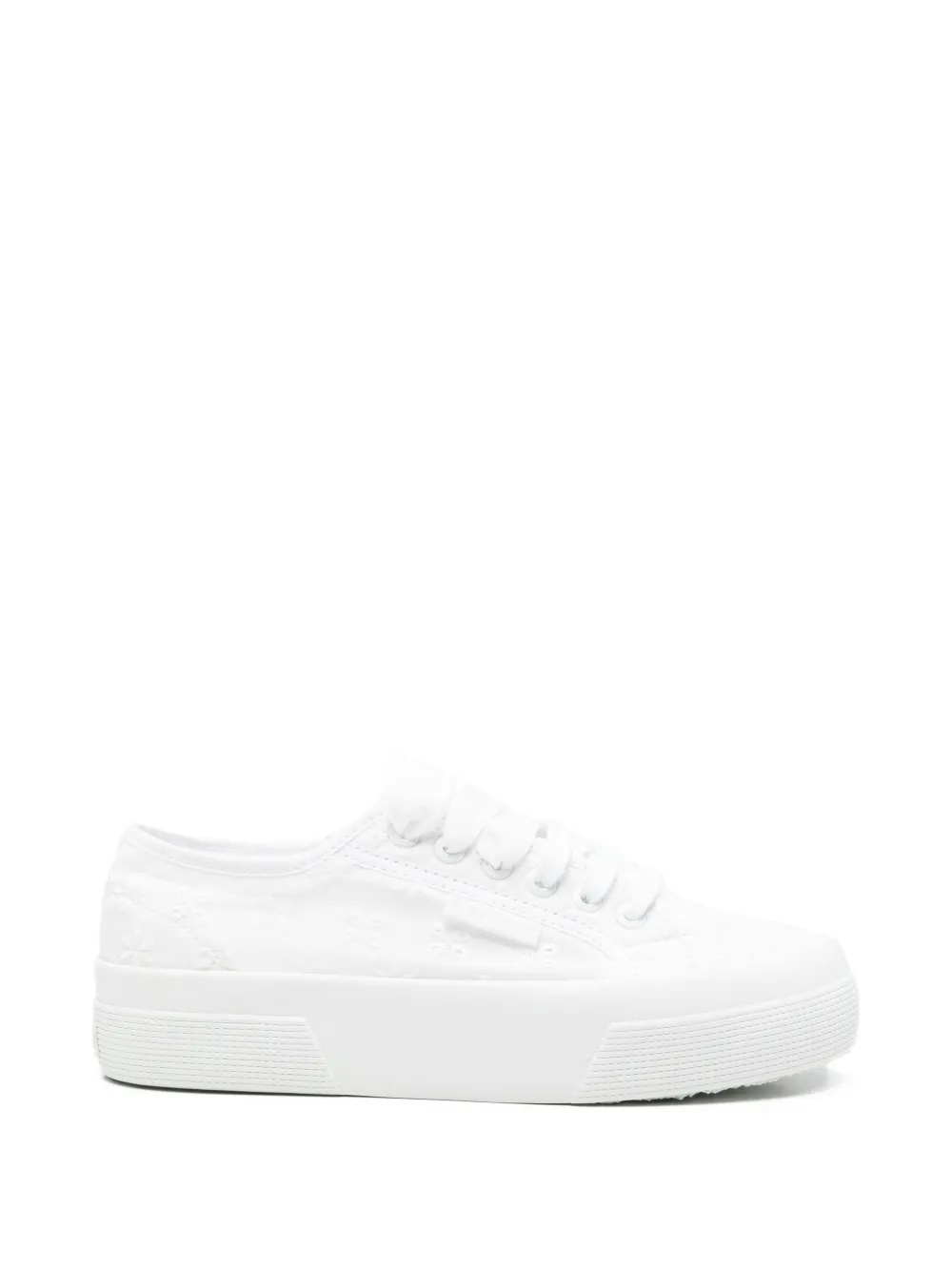 Superga floral-embroidered lace-up sneakers - Bianco