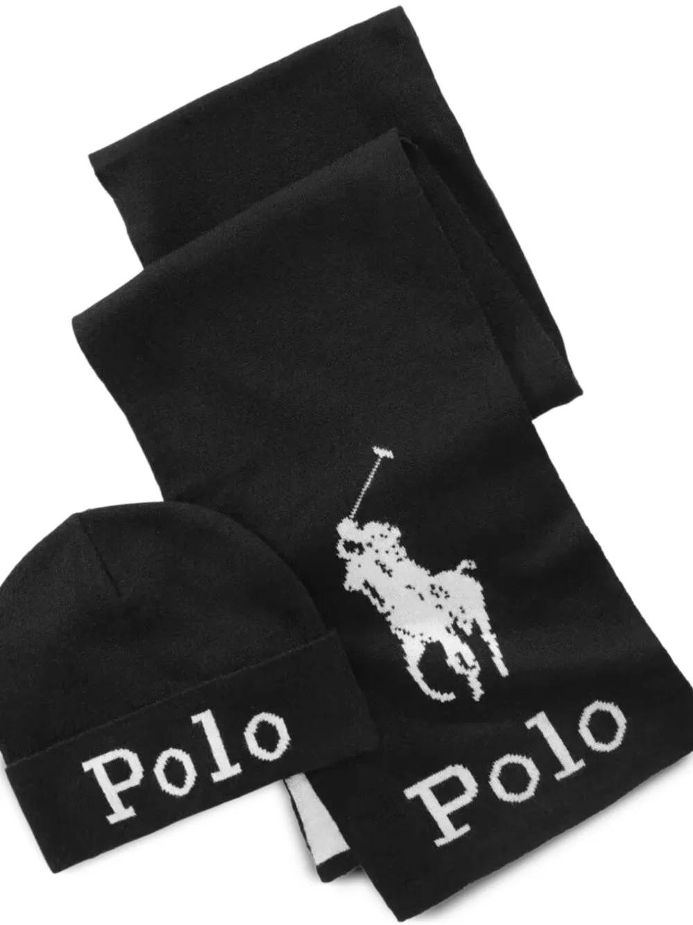 Polo Ralph Lauren Stacked Polo Pony muts en sjaal met jacquard Zwart