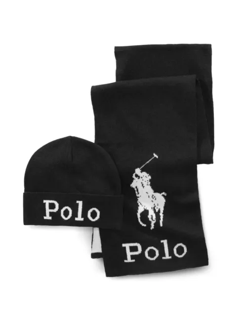 Polo Ralph Lauren Stacked Polo Pony jacquard scarf and beanie hat set