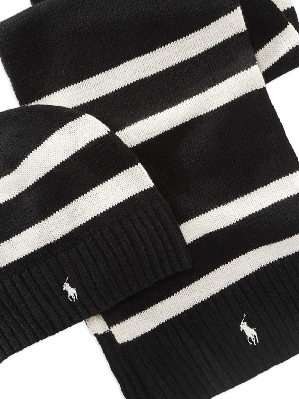 Polo Ralph Lauren Gestreepte muts en sjaal Zwart