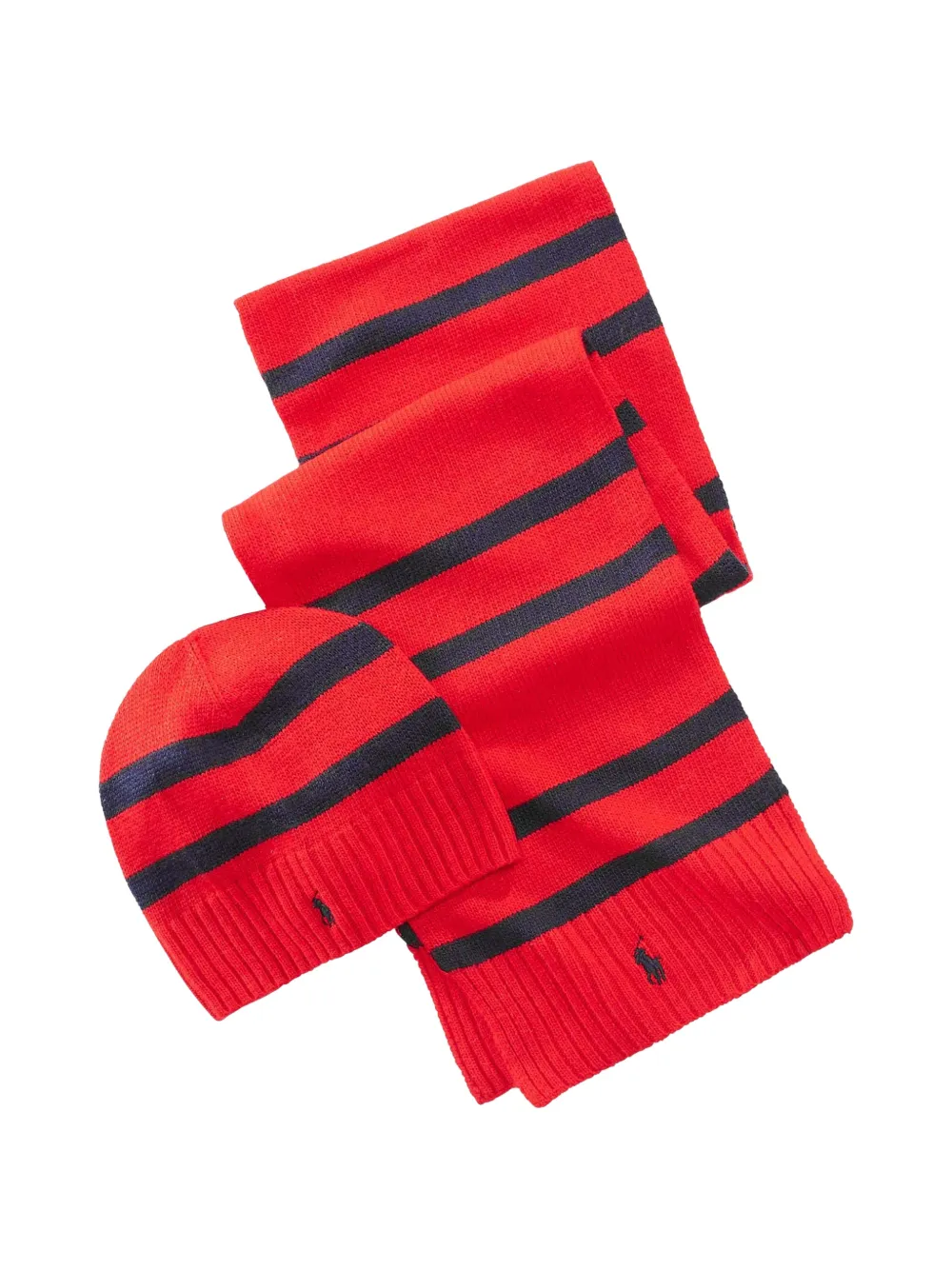 Polo Ralph Lauren striped scarf and beanie hat set - Rosso