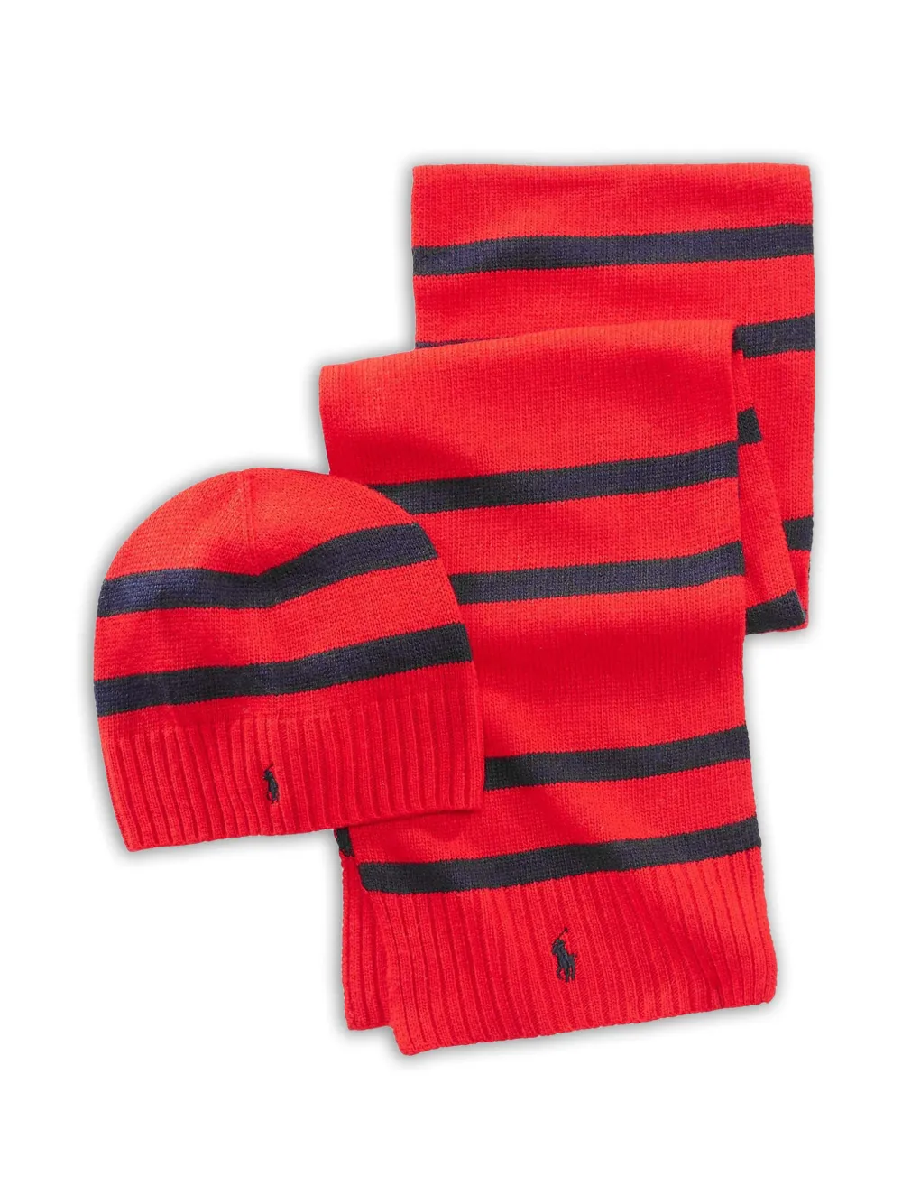 Polo Ralph Lauren striped scarf and beanie hat set - Rosso